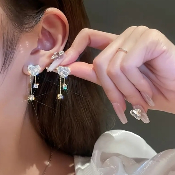 Sparkling Rhinestone Heart Earrings - Picture 2 of 7